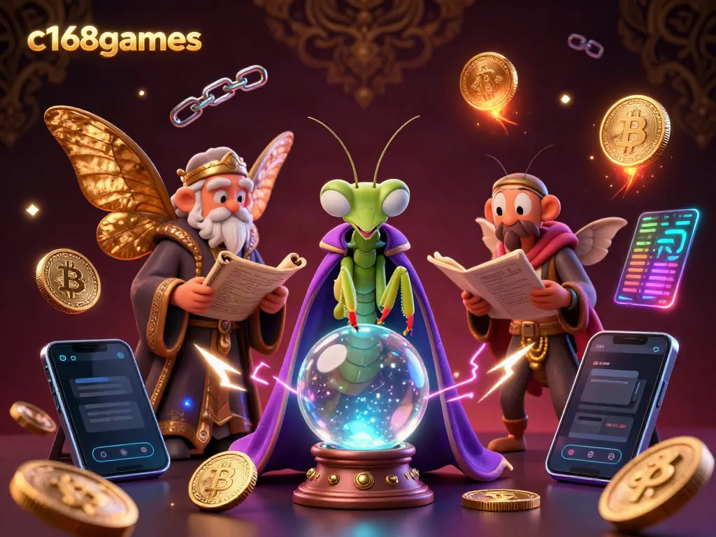 Engage with c168games through a vibrant 3D casino scene showcasing fortune tellers and crypto elements.