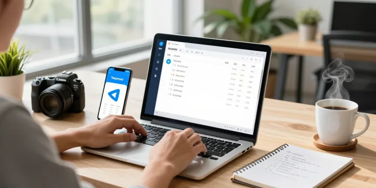 Setting up the Telegram Chinese Version in a modern tech workspace with language options visible on a laptop.
