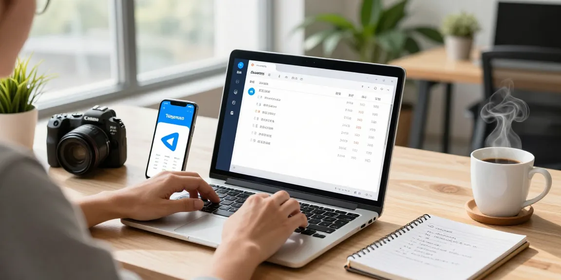 Setting up the Telegram Chinese Version in a modern tech workspace with language options visible on a laptop.